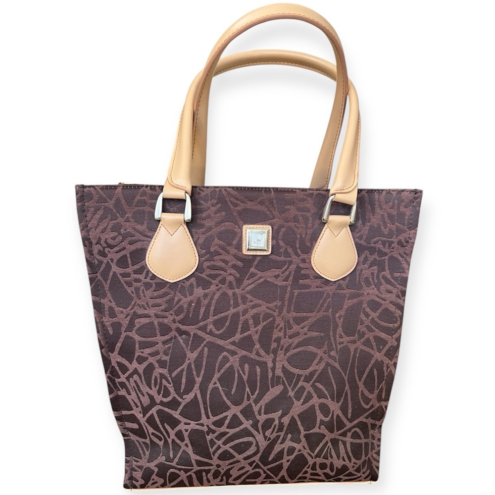 Diane von Furstenberg (DVF) Studio Randa Brown and Tan Abstract Tote Travel Bag